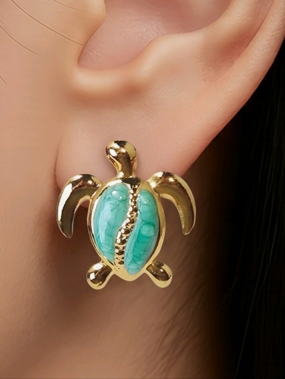 Turquoise Sea Turtle Earrings 18K Gold Plated Stainless Steel Enamel Coastal